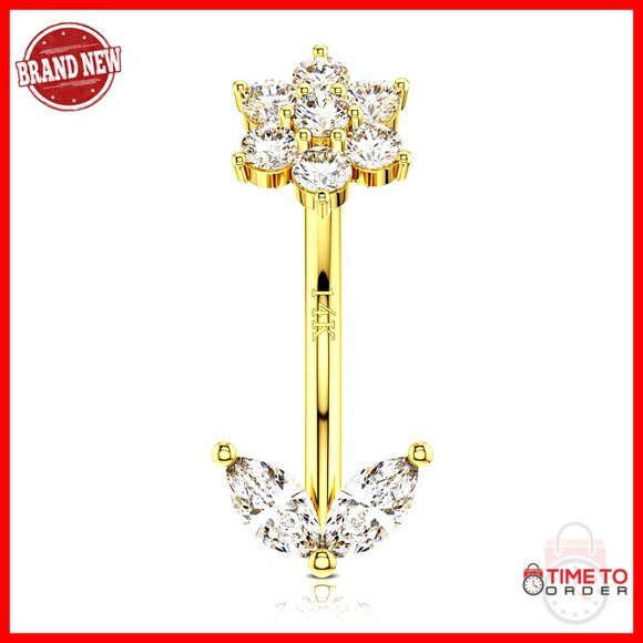 14K Gold Rook Earrings Flower Design Piercing Jewelry Dainty Elegant Minimal